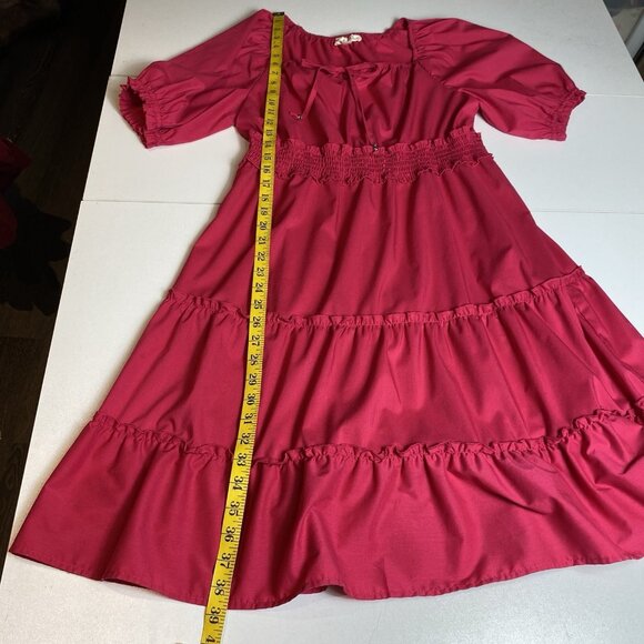 Indigo Rose Womens Dress Tiered Rose Red Puff Sleeves Milkmaid Coquette Sz L - Picture 7 of 10